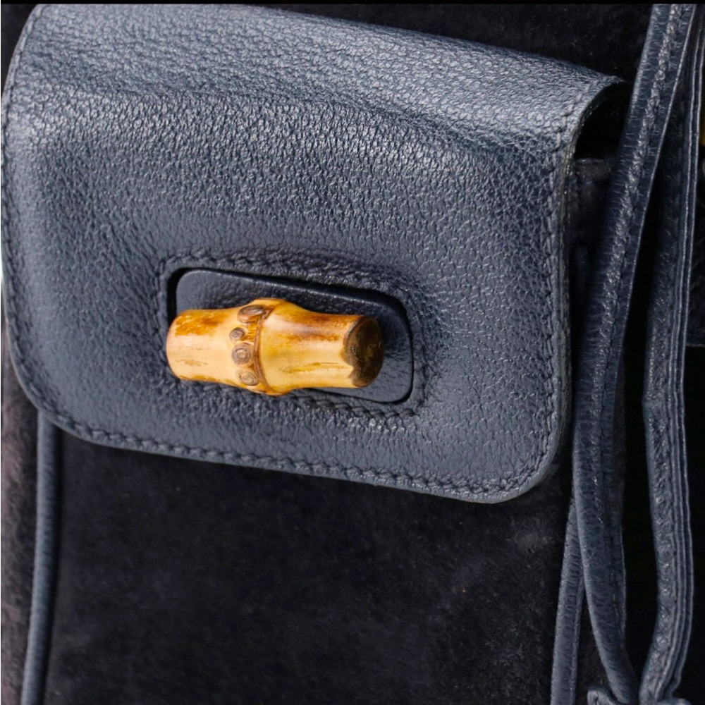 SOLD! RARE GUCCI “NAVY” VINTAGE Bamboo, Suede, leather backpack great condition! - Picture 6 of 9
